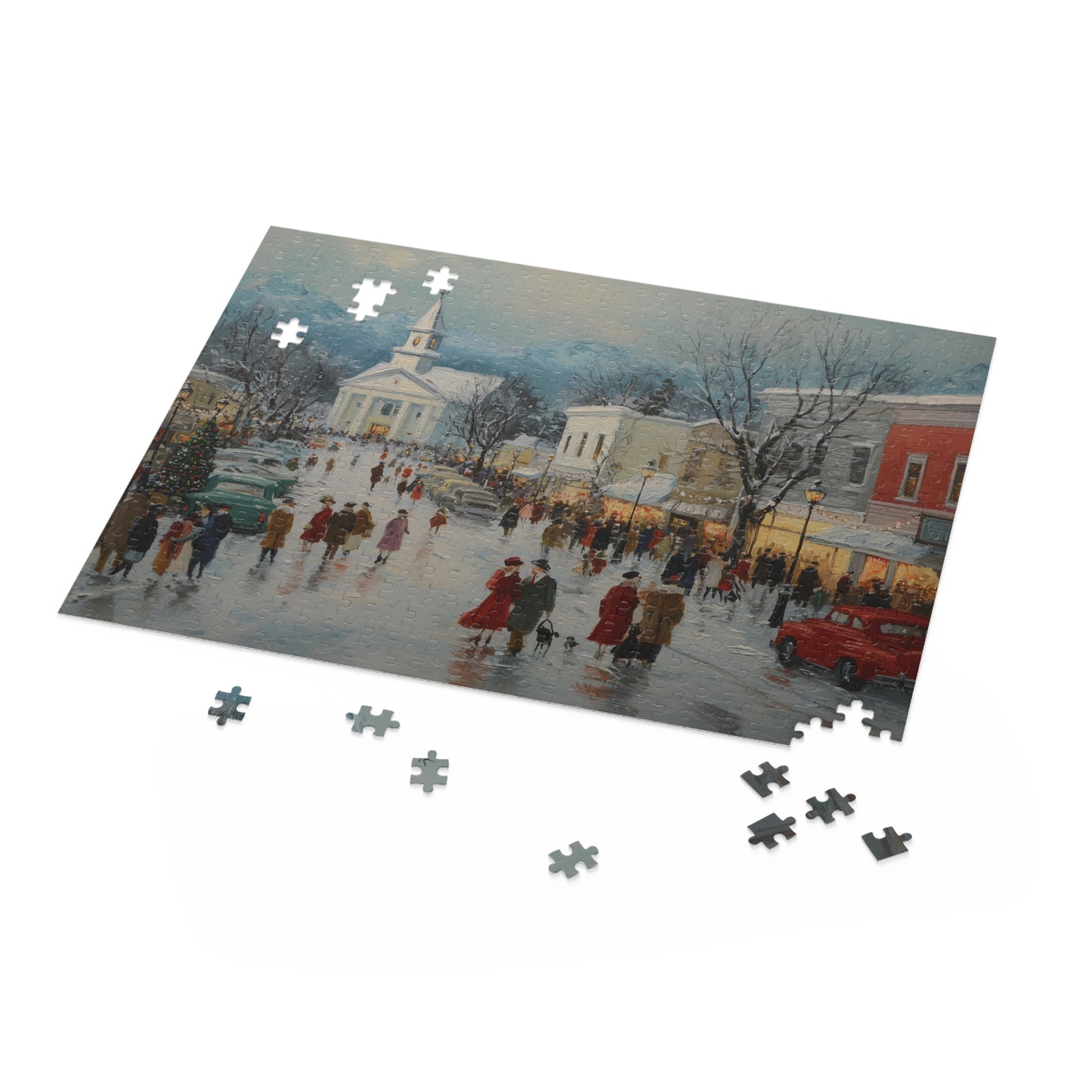 Cozy Winter Village Puzzle – Beautiful Old Town Center Snow Scene | Holiday Gift | Relaxing Jigsaw for Adults & Families