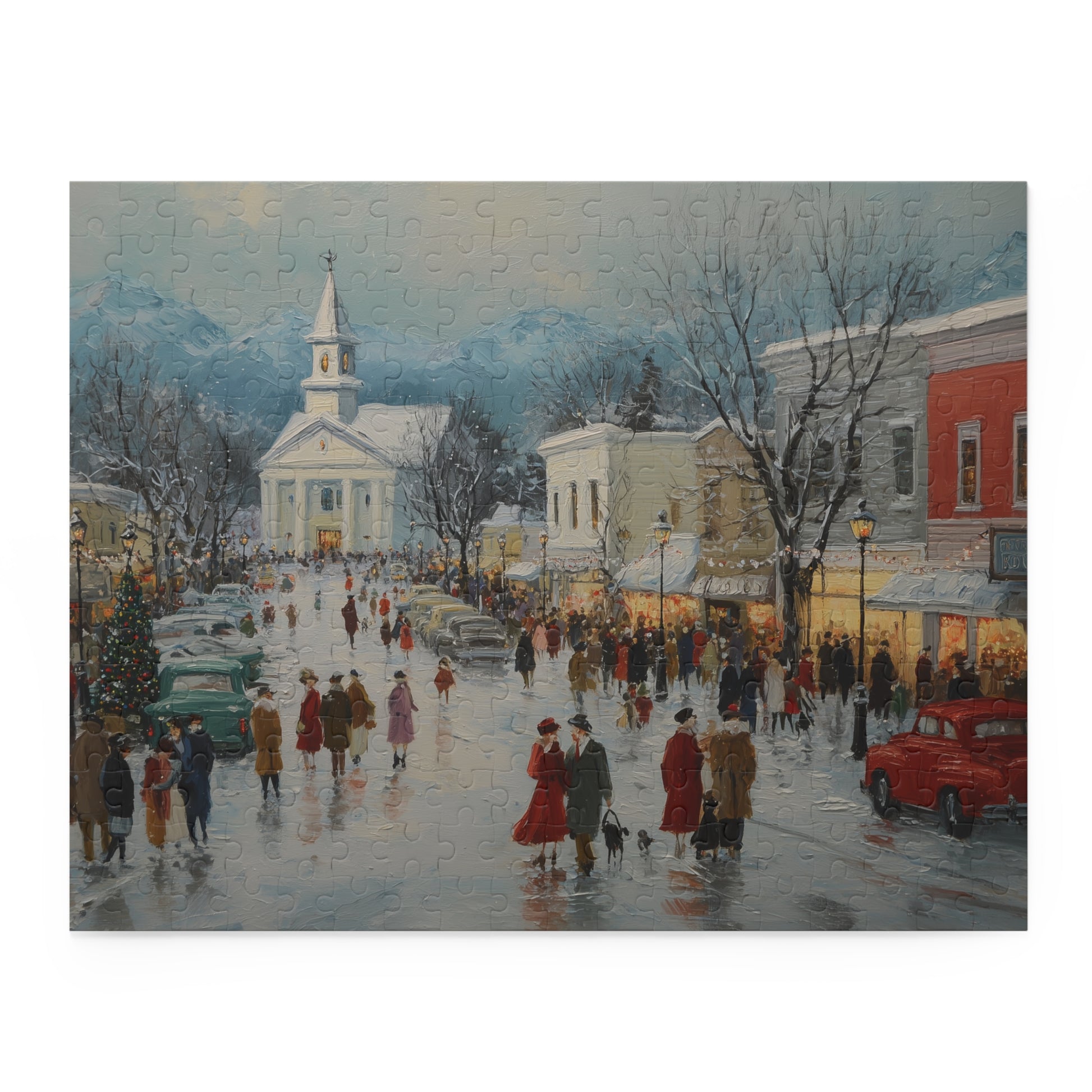 1000 piece Christmas puzzle with snowy village center holiday gift