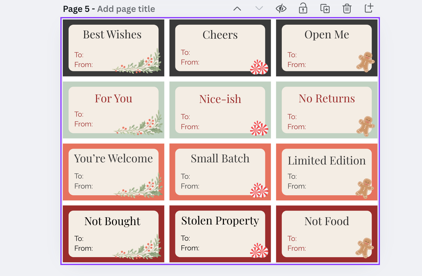 Christmas gift tag designs showing festive patterns and colors