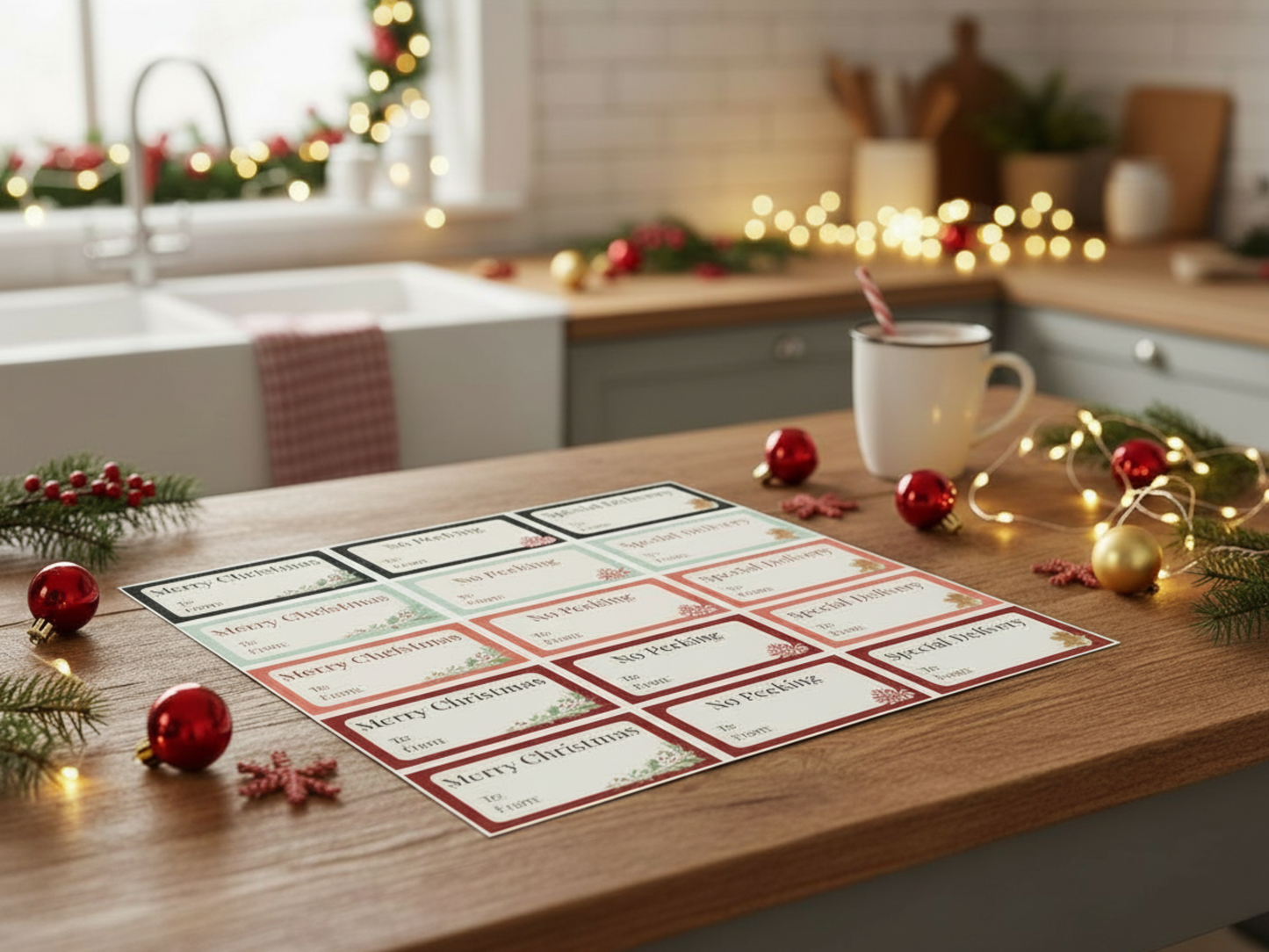 Editable Christmas gift tags Canva template preview with 36 designs